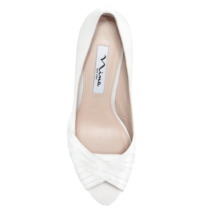 Nina Shoes Rhiyana White Satin Peep Toe High-Heel Classic Pump