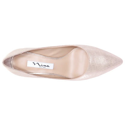 Nina Shoes Nina60 Taupe Metallic Suedette Mid-Heel Classic Pump