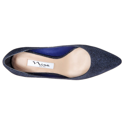 Nina Shoes Nina60 Navy Metallic Textured Mid-Heel Classic Pump