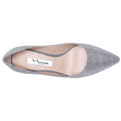 Nina Shoes Nina60 Charcoal Metallic Textured Mid-Heel Classic Pump
