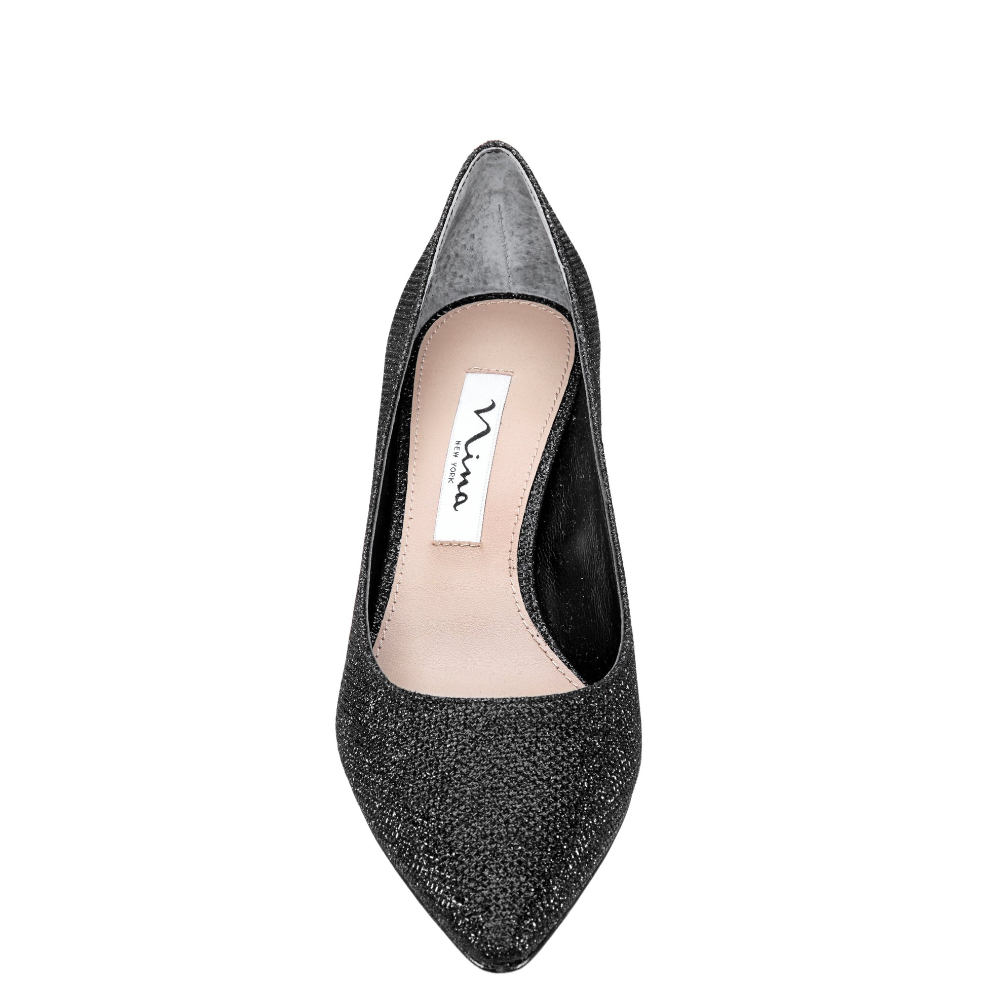 Nina Shoes Nina60 Noir Metallic Textured Mid-Heel Classic Pump