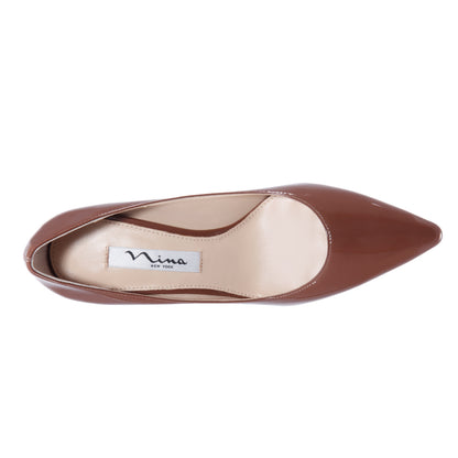 Nina Shoes Nina60 Mocha Patent Leatherette Mid-Heel Classic Pump
