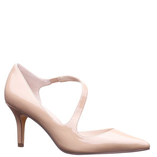 Nina Shoes Thelma Beige Patent Pointy-Toe Mid-Heel Classic Pump