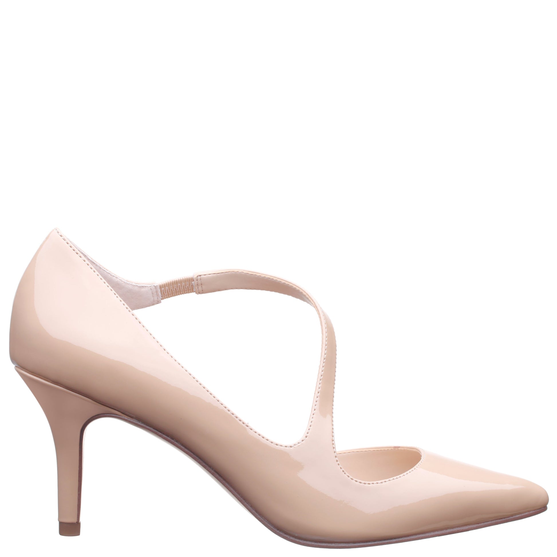 Nina Shoes Thelma Beige Patent Pointy-Toe Mid-Heel Classic Pump