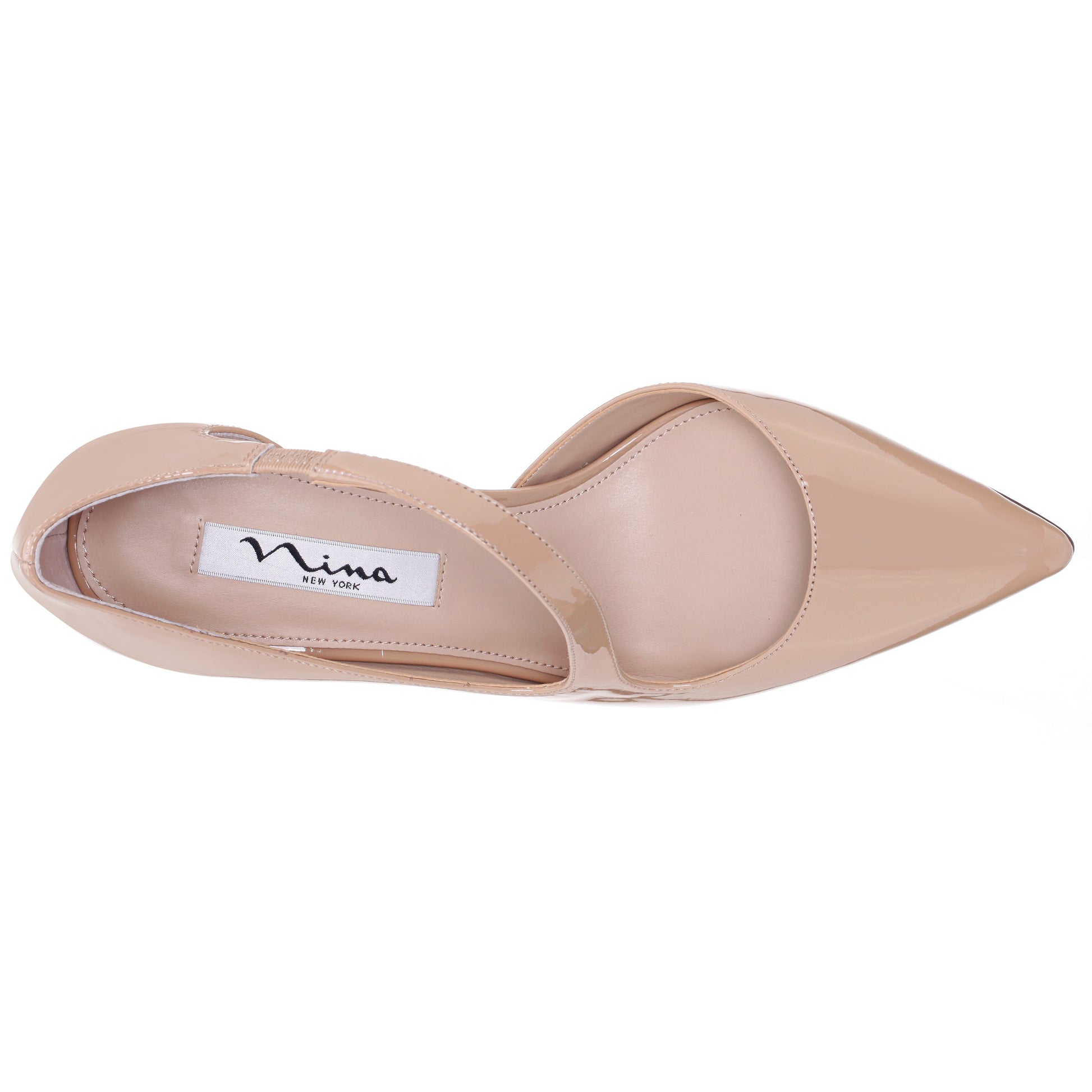 Nina Shoes Thelma Beige Patent Pointy-Toe Mid-Heel Classic Pump