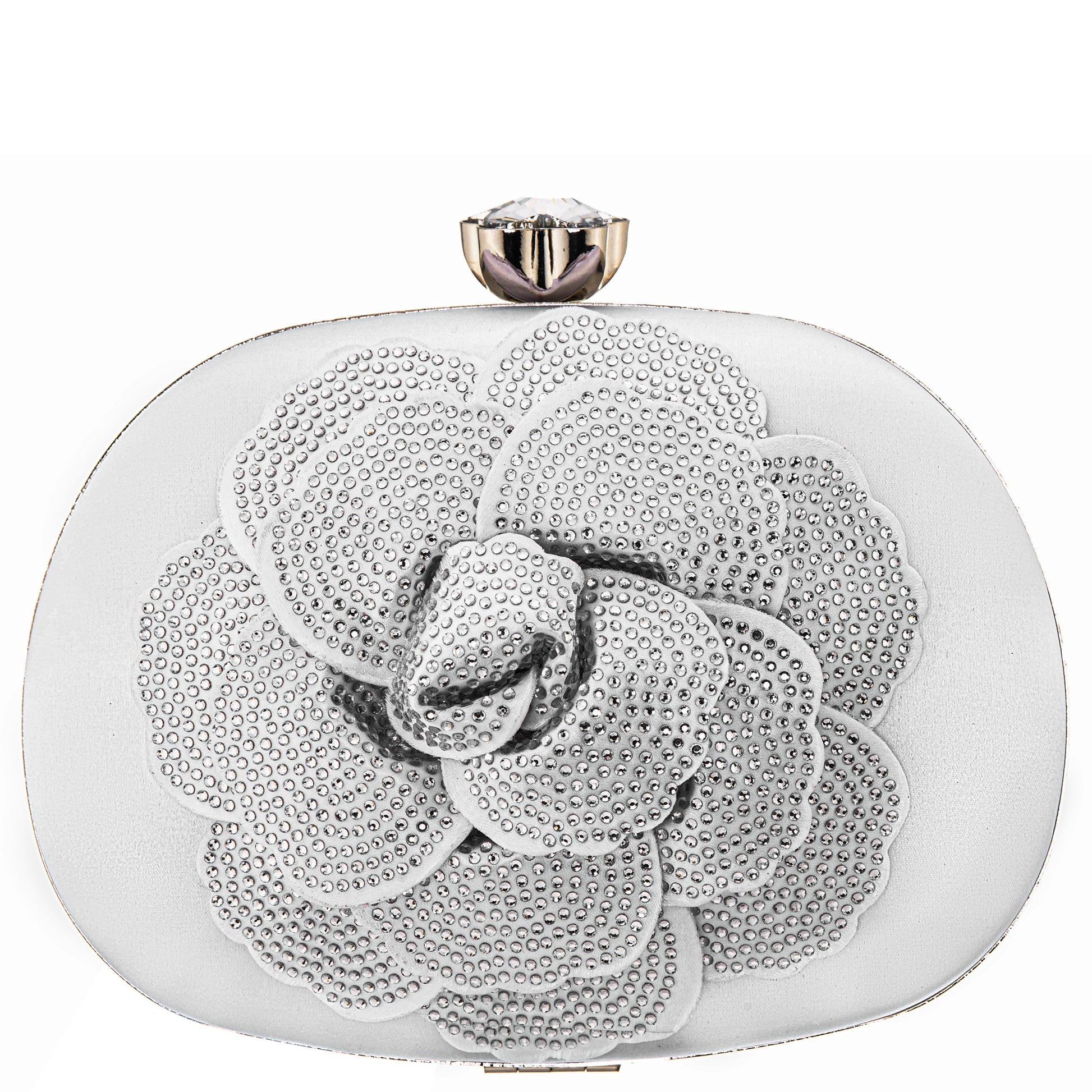 Nina Shoes Flores White Crystal Embellished Flower Minaudiere