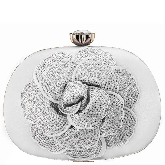 Nina Shoes Flores White Crystal Embellished Flower Minaudiere