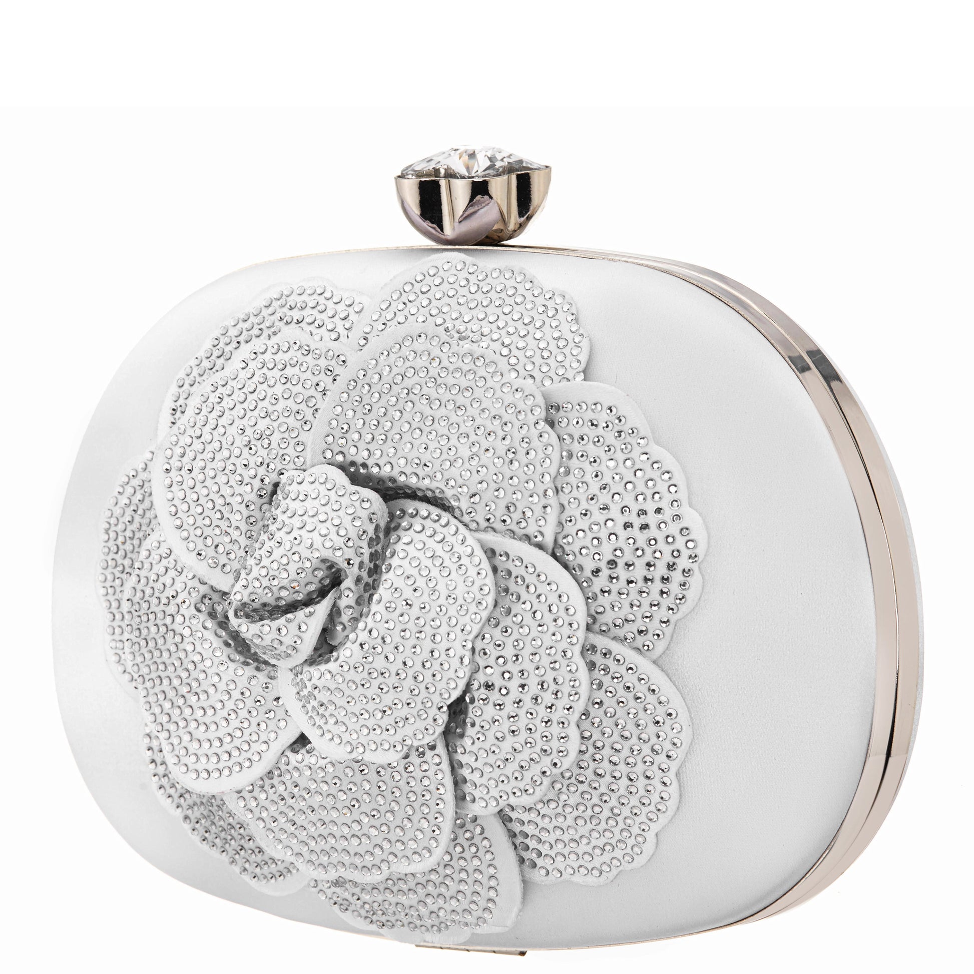 Nina Shoes Flores White Crystal Embellished Flower Minaudiere