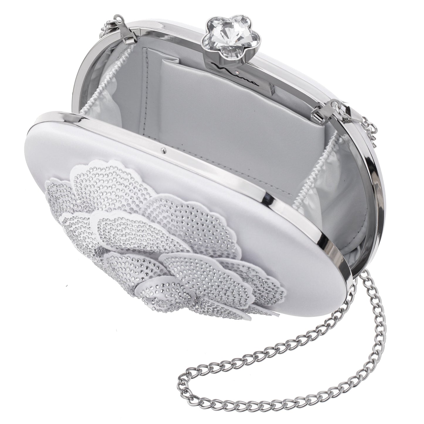 Nina Shoes Flores White Crystal Embellished Flower Minaudiere