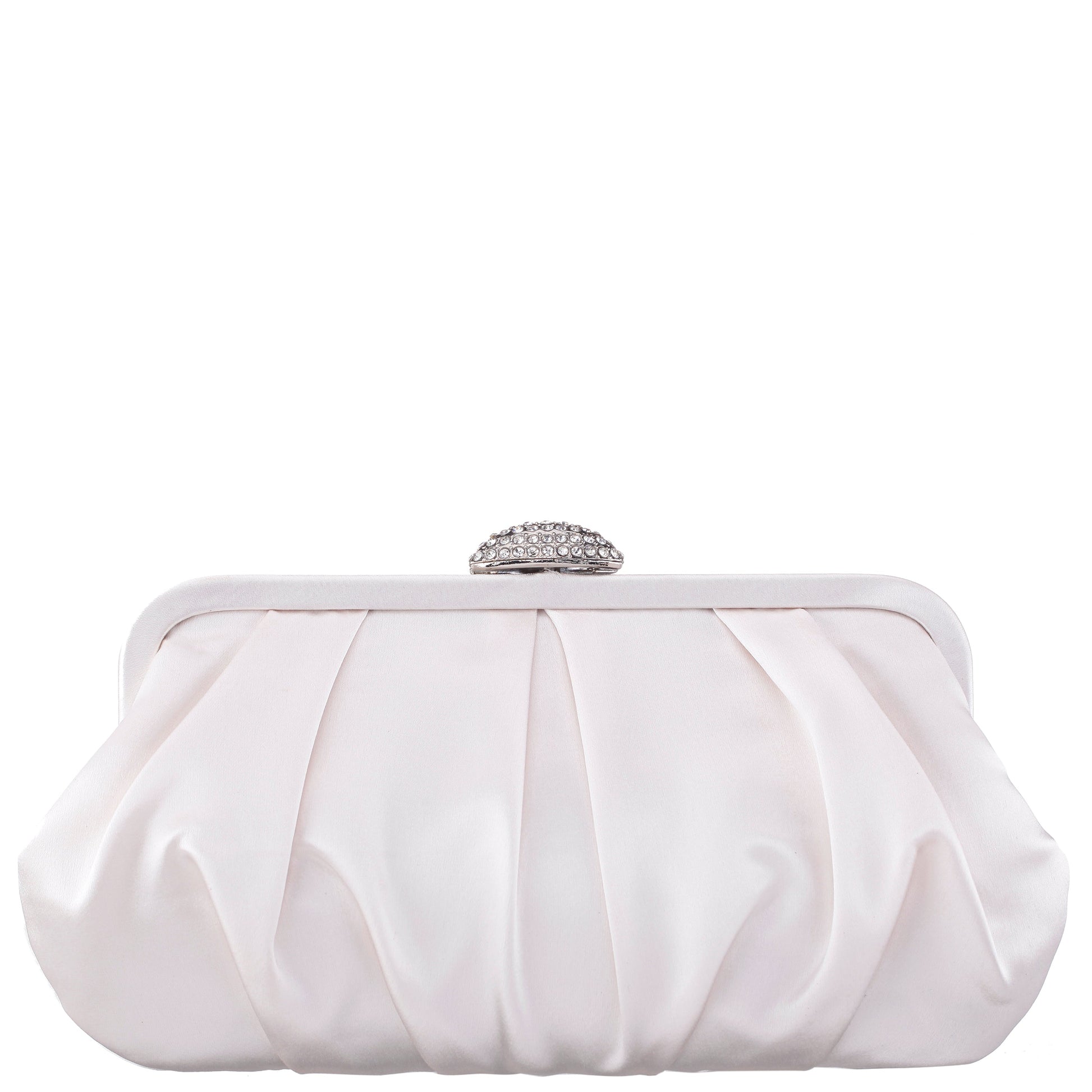 Nina Shoes Concord Ivory Pleated Frame Clutch With Crystal Clasp