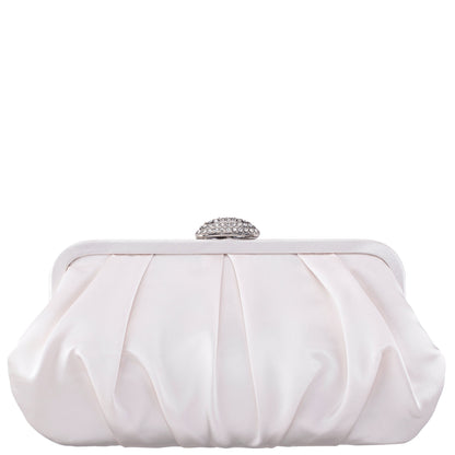 Nina Shoes Concord Ivory Pleated Frame Clutch With Crystal Clasp