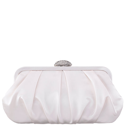 Nina Shoes Concord Ivory Pleated Frame Clutch With Crystal Clasp