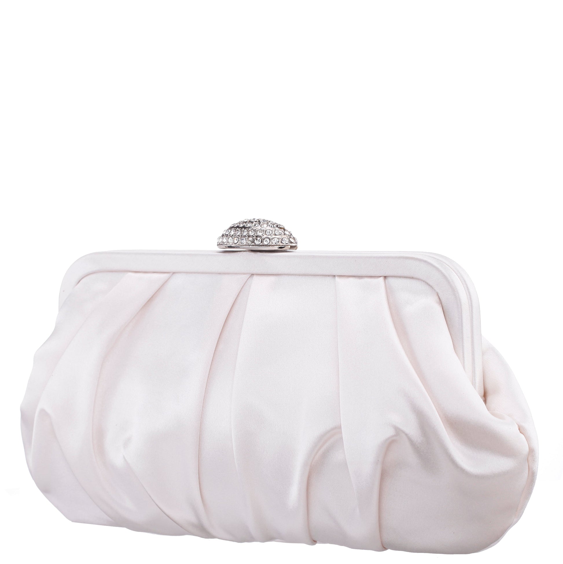 Nina Shoes Concord Ivory Pleated Frame Clutch With Crystal Clasp
