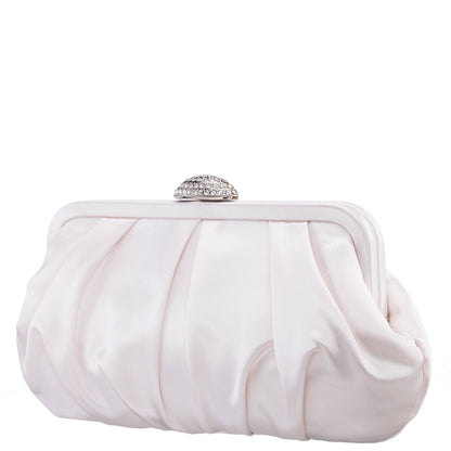 Nina Shoes Concord Ivory Pleated Frame Clutch With Crystal Clasp