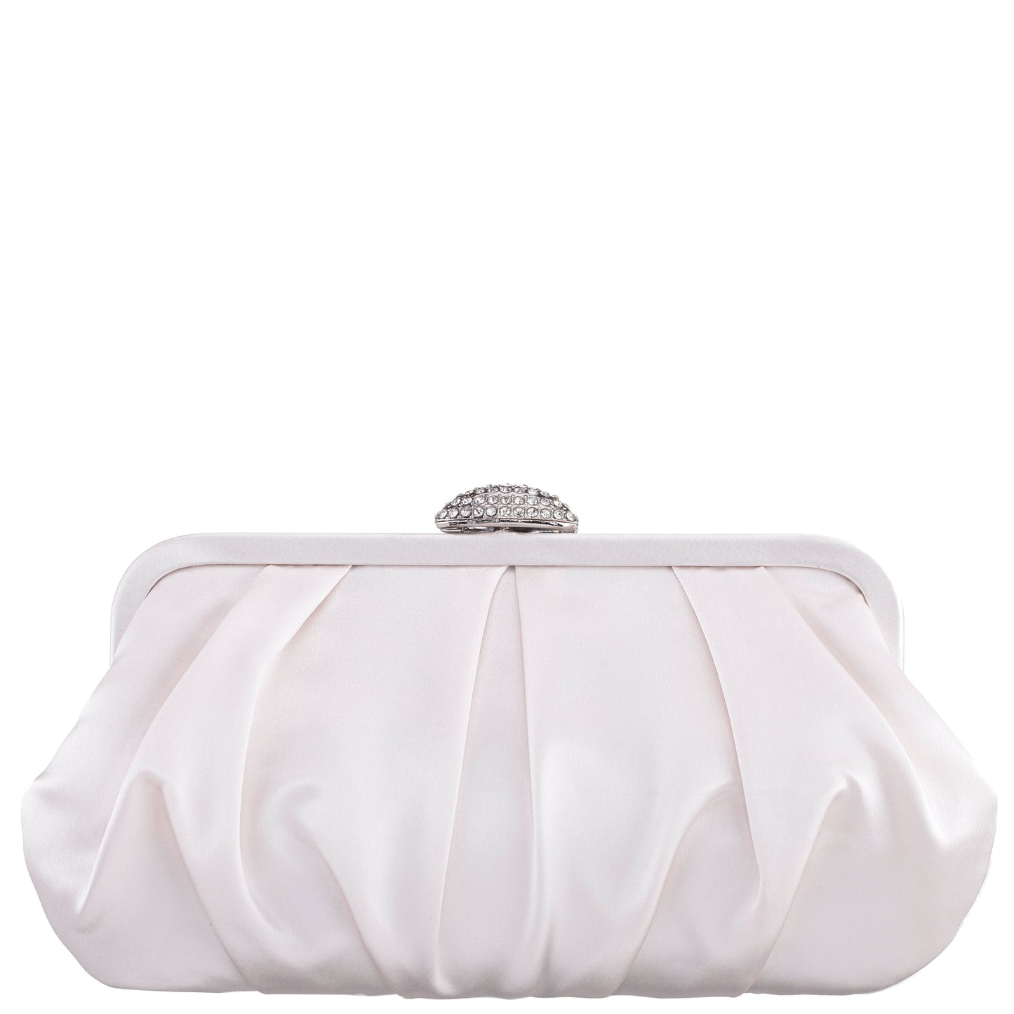 Nina Shoes Concord Ivory Pleated Frame Clutch With Crystal Clasp