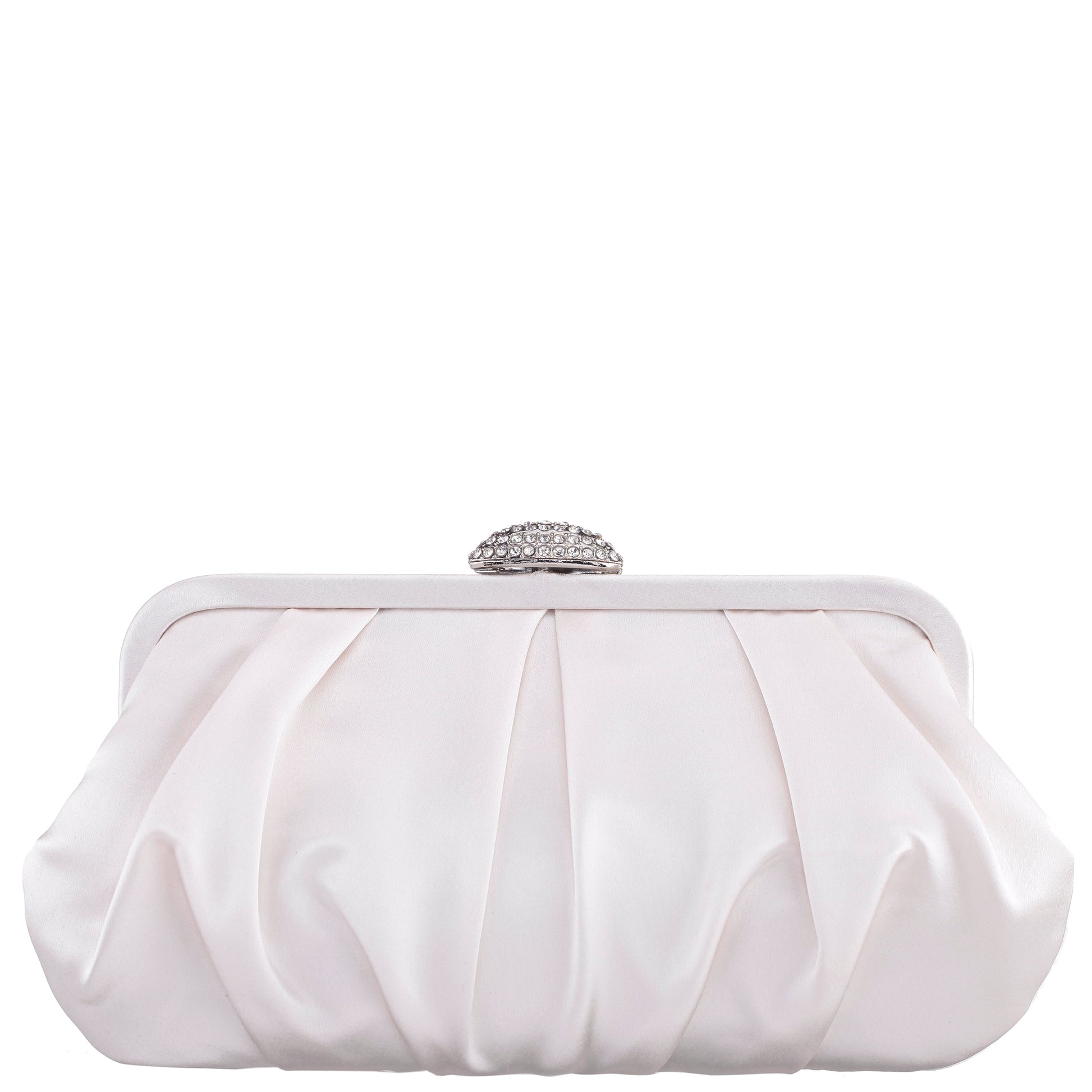 Nina Shoes Concord Ivory Pleated Frame Clutch With Crystal Clasp