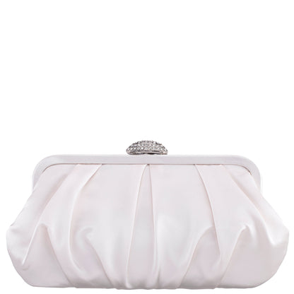 Nina Shoes Concord Ivory Pleated Frame Clutch With Crystal Clasp