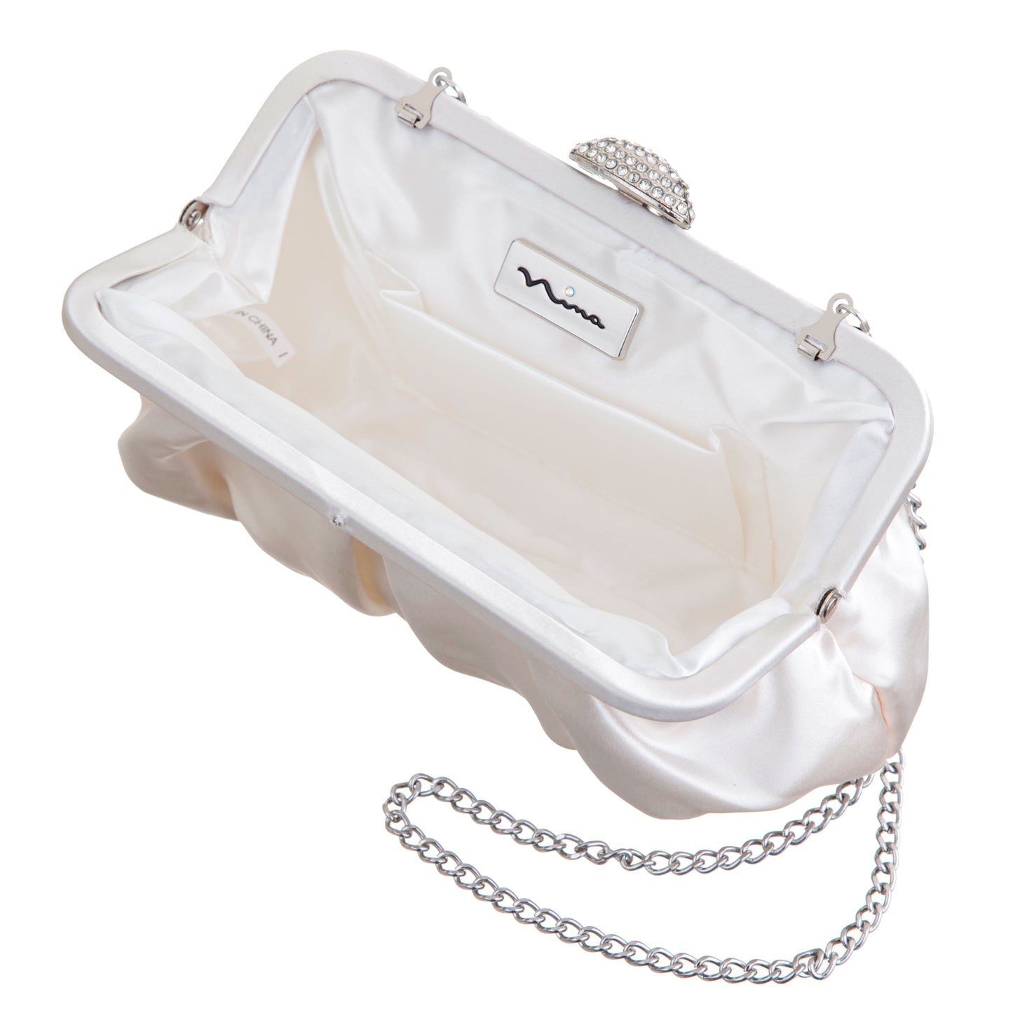 Nina Shoes Concord Ivory Pleated Frame Clutch With Crystal Clasp