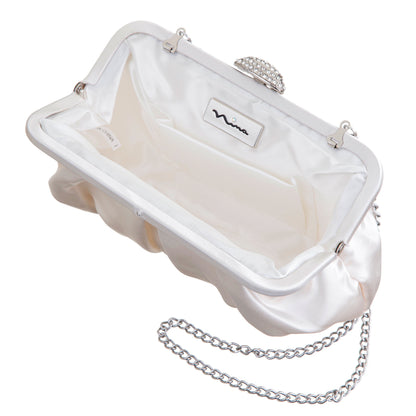 Nina Shoes Concord Ivory Pleated Frame Clutch With Crystal Clasp