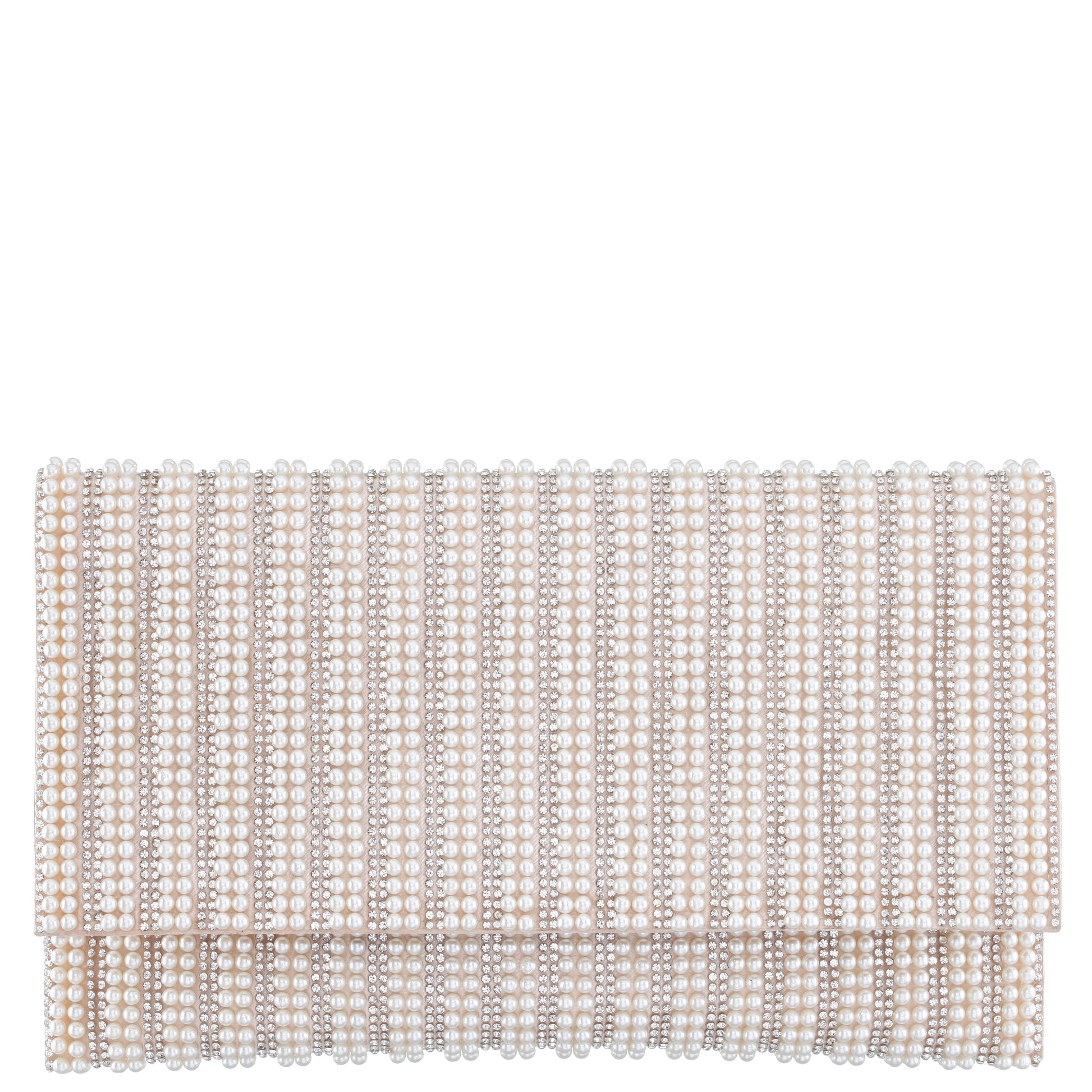Nina Shoes Kimora White Allover Pearl/Crystal Envelope Clutch