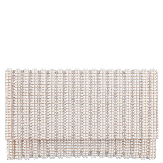 Nina Shoes Kimora White Allover Pearl/Crystal Envelope Clutch