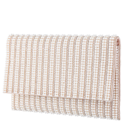Nina Shoes Kimora White Allover Pearl/Crystal Envelope Clutch