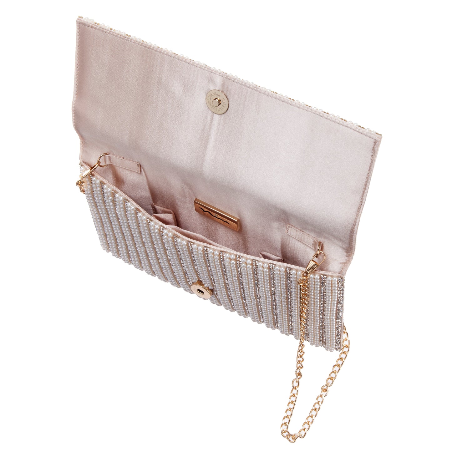 Nina Shoes Kimora White Allover Pearl/Crystal Envelope Clutch