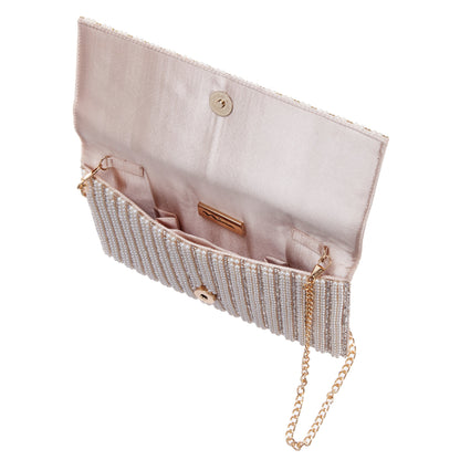 Nina Shoes Kimora White Allover Pearl/Crystal Envelope Clutch