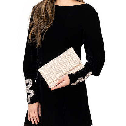 Nina Shoes Kimora White Allover Pearl/Crystal Envelope Clutch