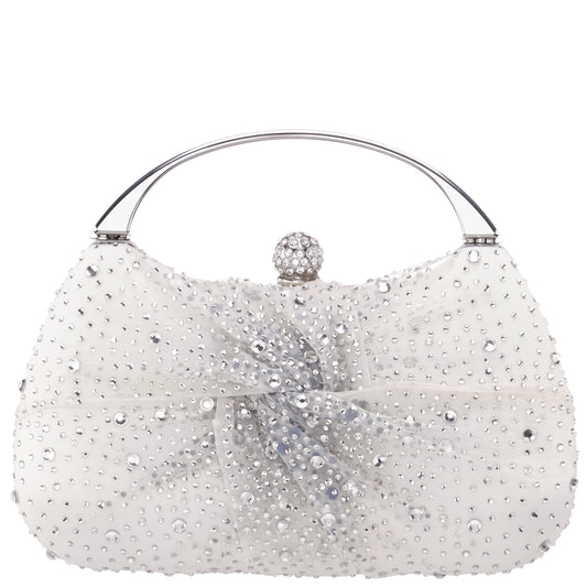 Nina Shoes Brando-Cc Beige Chiffon/Satin/Glass Crystal Minaudiere
