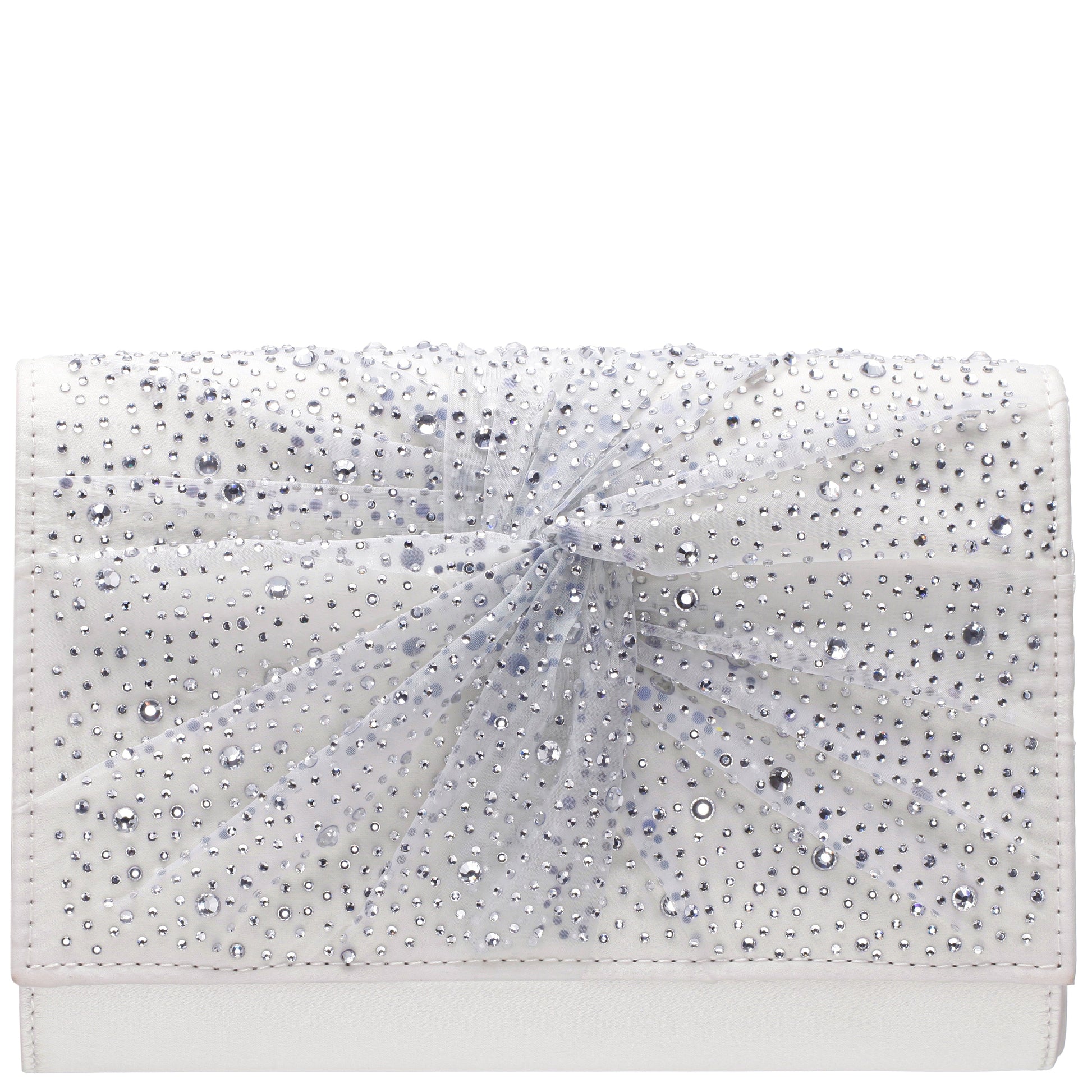 Nina Shoes Zoria Beige Chiffon/Satin/Glass Crystal Clutch