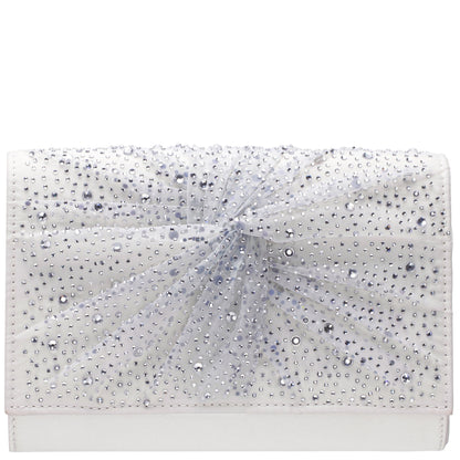 Nina Shoes Zoria Beige Chiffon/Satin/Glass Crystal Clutch