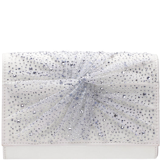 Nina Shoes Zoria Beige Chiffon/Satin/Glass Crystal Clutch