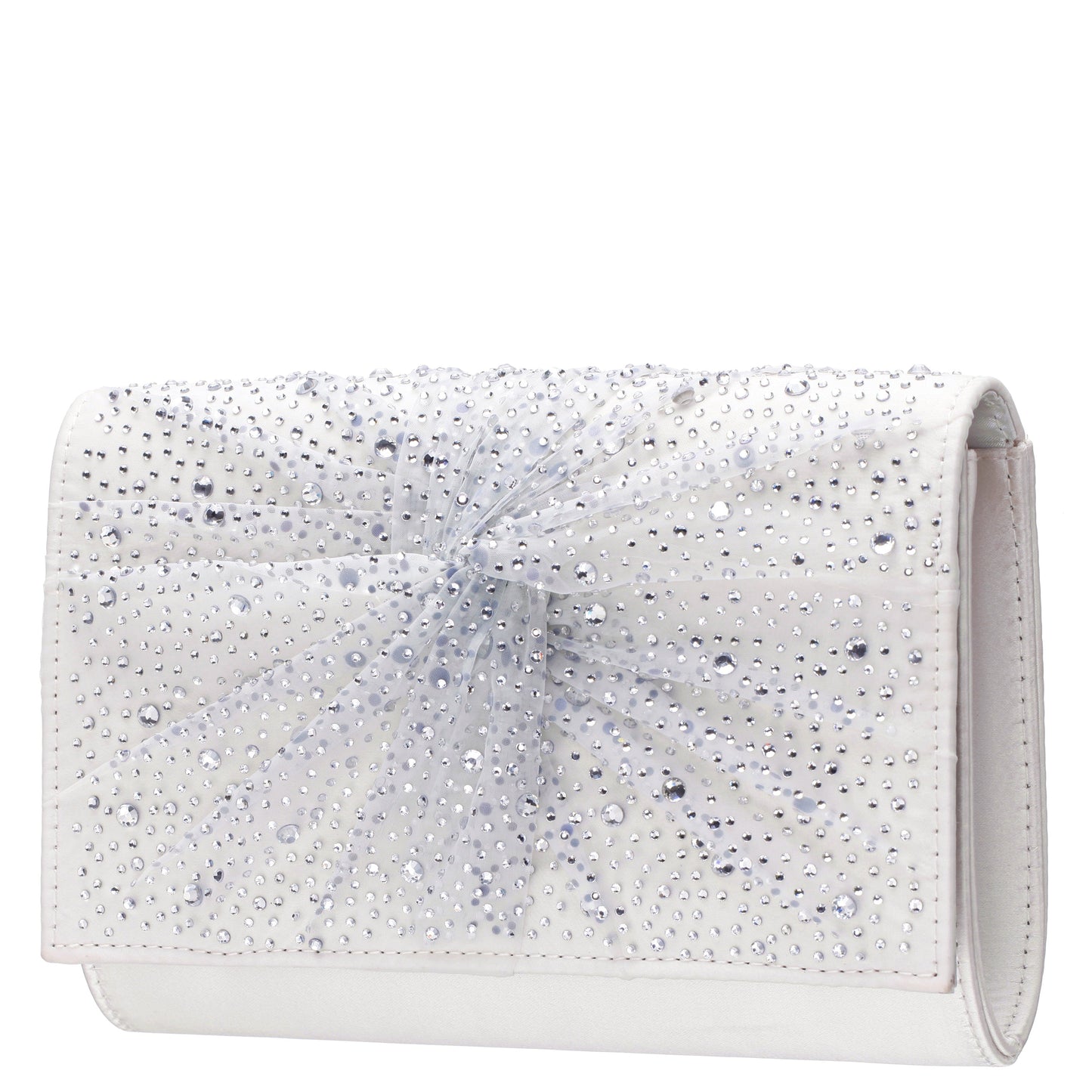 Nina Shoes Zoria Beige Chiffon/Satin/Glass Crystal Clutch