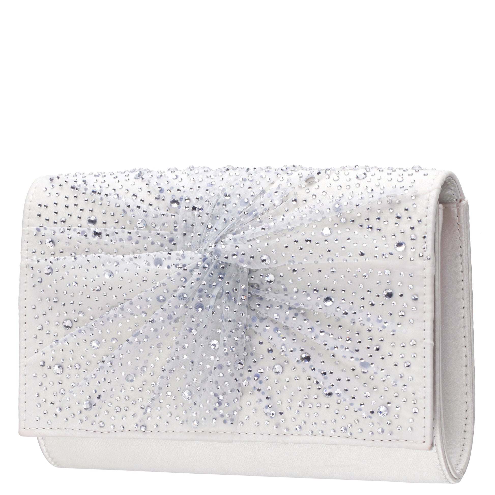 Nina Shoes Zoria Beige Chiffon/Satin/Glass Crystal Clutch