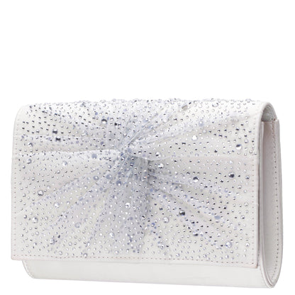 Nina Shoes Zoria Beige Chiffon/Satin/Glass Crystal Clutch