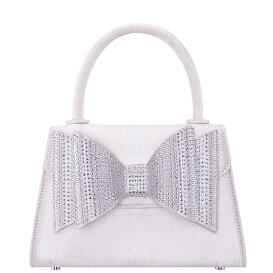 Nina Shoes Alila Beige Satin/Glass Crystal Satchel Bag