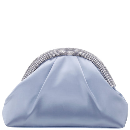 Nina Shoes Jane Blue Satin/Glass Crystal Frame Clutch