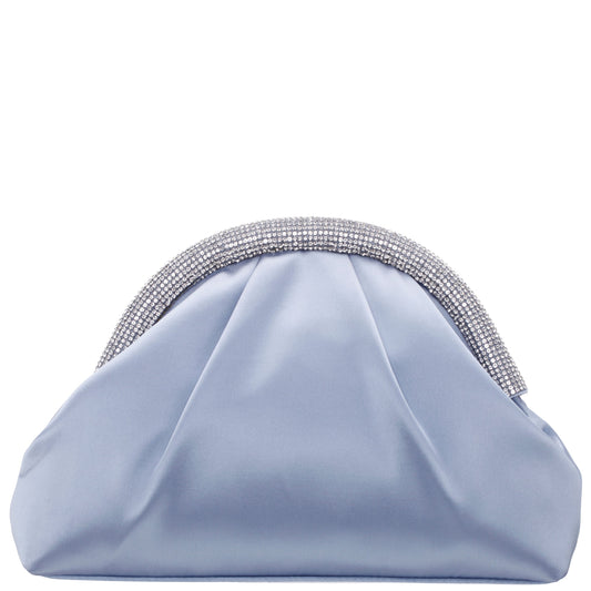 Nina Shoes Jane Blue Satin/Glass Crystal Frame Clutch
