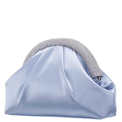 Nina Shoes Jane Blue Satin/Glass Crystal Frame Clutch