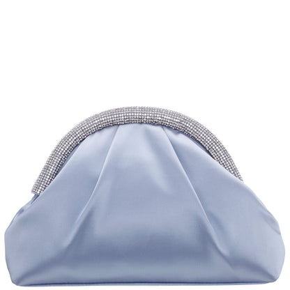 Nina Shoes Jane Blue Satin/Glass Crystal Frame Clutch