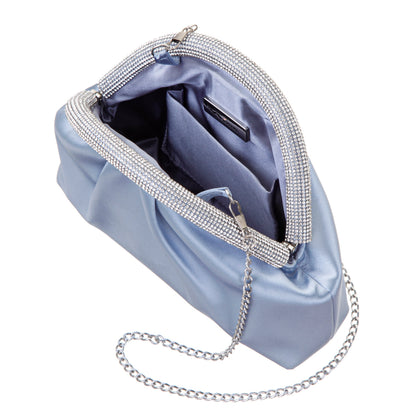 Nina Shoes Jane Blue Satin/Glass Crystal Frame Clutch