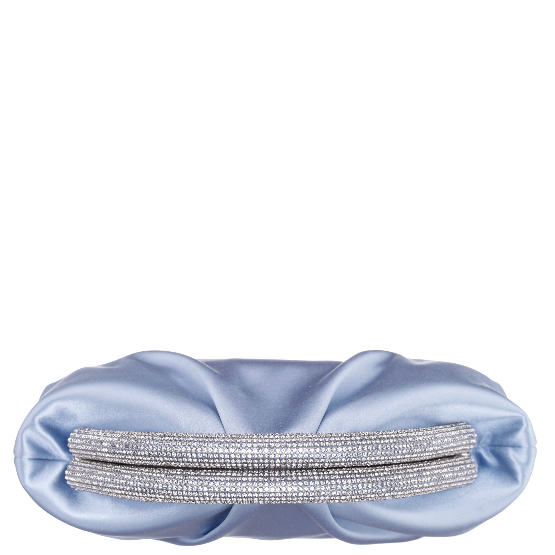 Nina Shoes Jane Blue Satin/Glass Crystal Frame Clutch