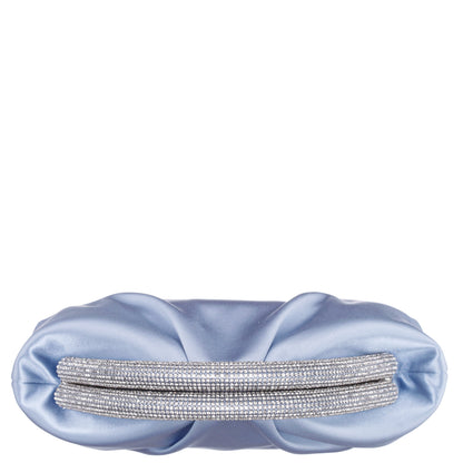 Nina Shoes Jane Blue Satin/Glass Crystal Frame Clutch
