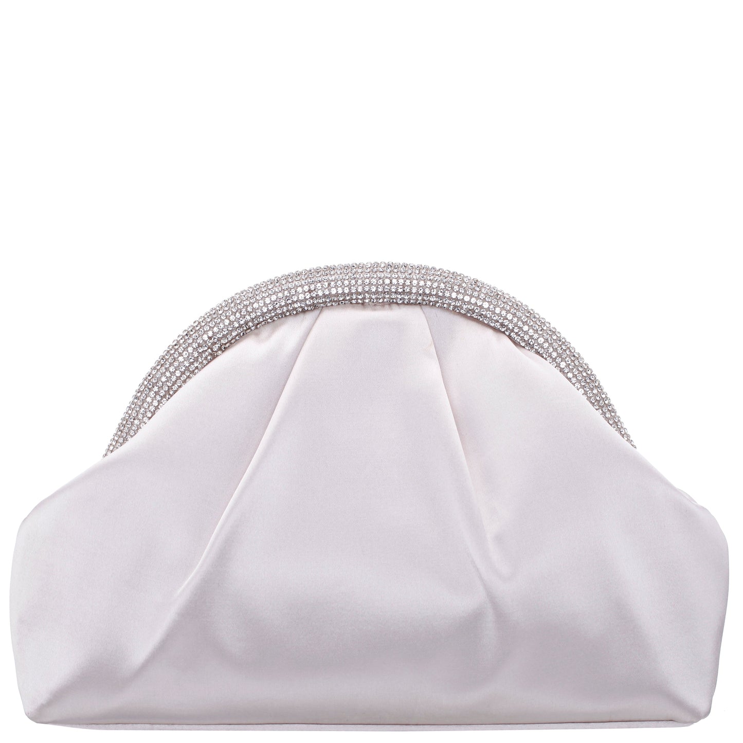 Nina Shoes Jane Beige Satin/Glass Crystal Frame Clutch