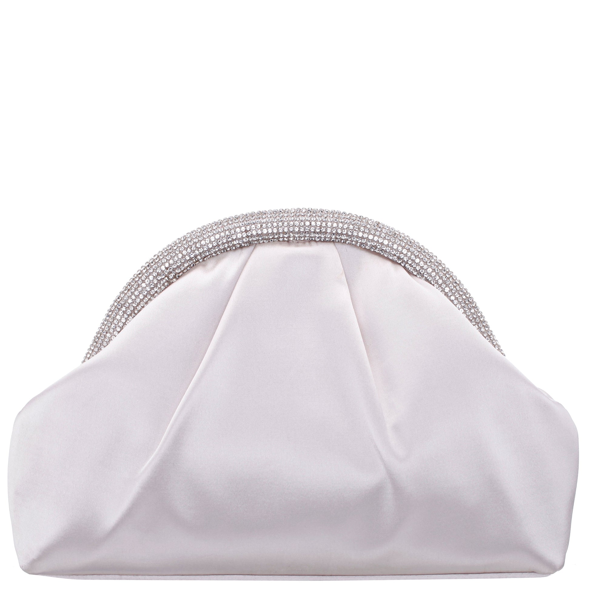 Nina Shoes Jane Beige Satin/Glass Crystal Frame Clutch