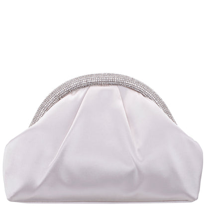 Nina Shoes Jane Beige Satin/Glass Crystal Frame Clutch