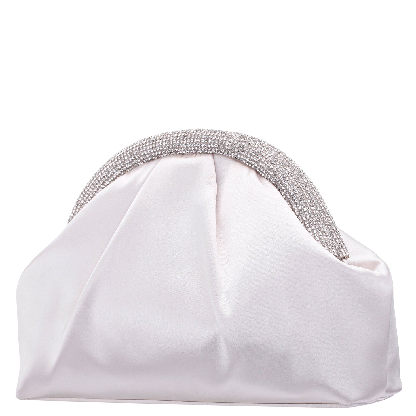 Nina Shoes Jane Beige Satin/Glass Crystal Frame Clutch