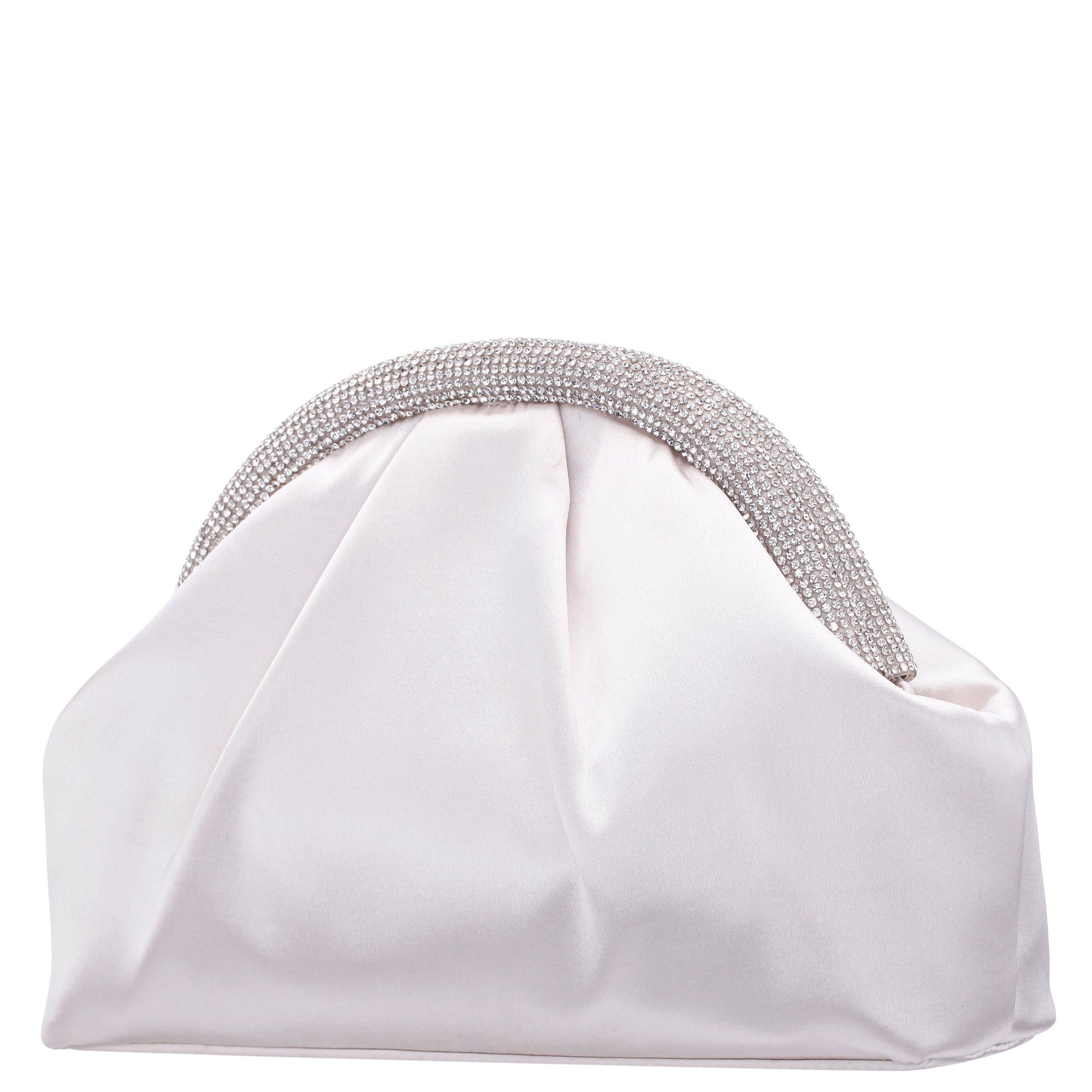 Nina Shoes Jane Beige Satin/Glass Crystal Frame Clutch