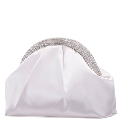 Nina Shoes Jane Beige Satin/Glass Crystal Frame Clutch